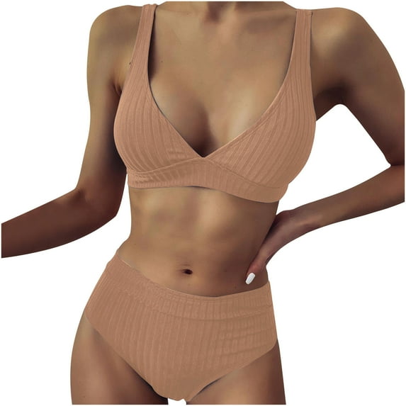 gakvbuo Summer Bikini Sets for Women Two Piece Tankini Bathing Suits Spaghetti Strap Swimsuit Filled Soild Swimwear Beachwear