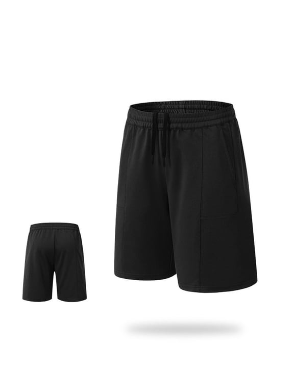 Summer Board Shorts for Men's Solid Color Drawstring Straight Wide-Leg Bermuda Short with Pocket Jogging Walkshort