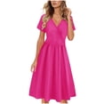 thumbnail image 1 of gakvbuo Summer Dress For Women A-Line Dress Women's Solid Color Short Sleeve-Neck Mid-Calf Dress, 1 of 6