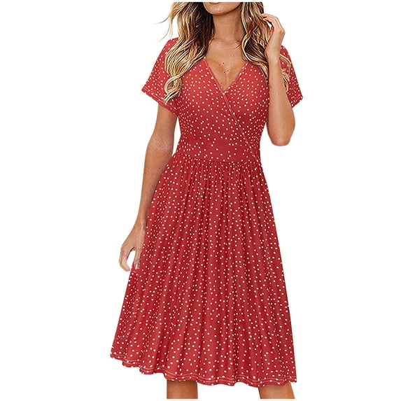 gakvbuo Summer Dress For Women Maxi Dress T-Shirt Dress Women's Solid Color Short Sleeve-Neck Mid-Calf Dress