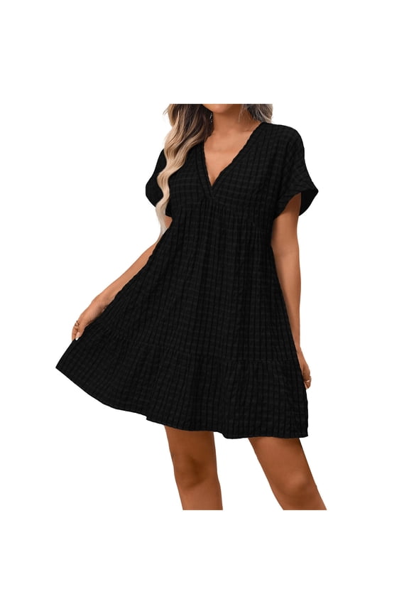 Summer Dress For Women Mini Dress Casual V-Neck Short Sleeve T-Shirt A-Line Dress