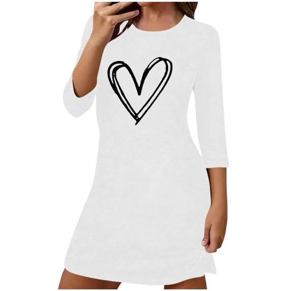 gakvbuo Summer Dress For Women Mini Dress Tunic Dress Women's Heart Printed 3/4 Sleeve Round Neck Loose And Comfortable Short Nightgown