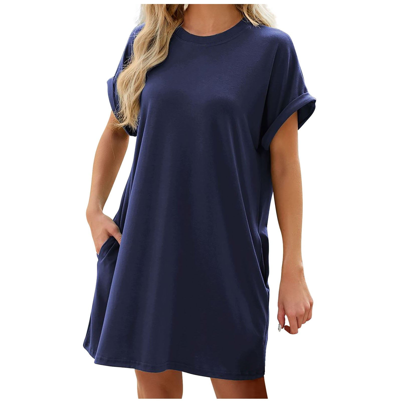 Defal Women's Summer Striped Floral Short Sleeve T-Shirt Dress - Knee Length Casual Tunic