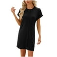 thumbnail image 1 of gakvbuo Summer Dresses For Women 2024 Vacation Trendy Beach Dresses Women's Summer Solid Lace V-neck Short Sleeve Solid T-shirt Top, 1 of 4