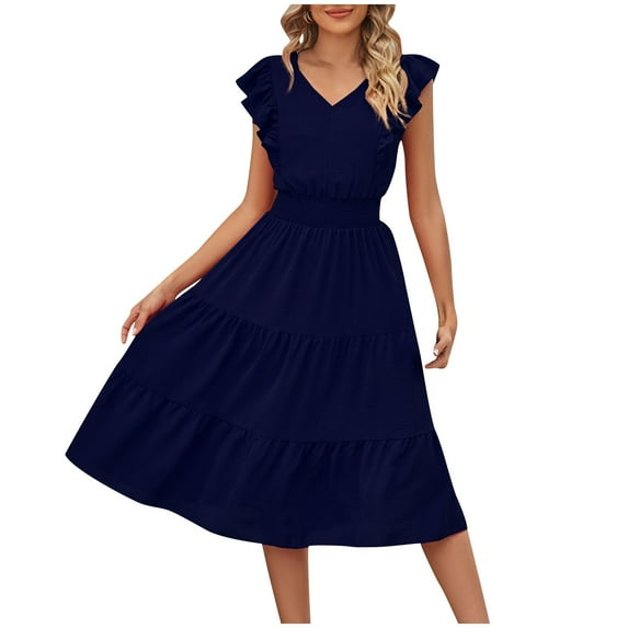 gakvbuo Summer Dresses For Women 2024 Vacation Trendy Tank Dresses Women's Summer Casual V-Neck Sleeveless Solid Color Dress