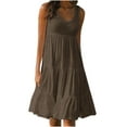 thumbnail image 1 of gakvbuo Summer Dresses For Women Crew Neck Pleated Ruffle Hem Knee Length T Shirt Dress Sleeveless Sundress Tank Dress High Waist Flowy Boho Beach Cover Ups Dresses Holiday Vacation Party Mini Dress, 1 of 5