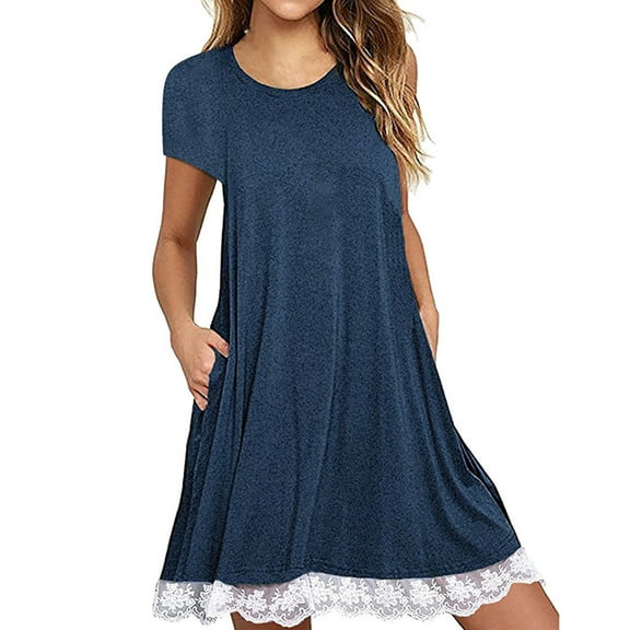 gakvbuo Summer Dresses For Women Trendy Plus Size Mini Dress Cover Up Dress Crew Neck Tshirt Dress Short Sleeve Sundresses With Pockets