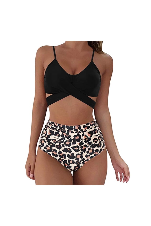 Summer High Waisted Bikini Sets for Women 2 Piece Swimsuit Wrap Push Up Wrap Bikini Set Swimwear Twist Front&Nbsp;Tummy Control Bathing Suits with Bottom