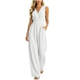 thumbnail image 1 of gakvbuo Summer Jumpsuits For Women Casual Dressy Sleeveless Suspender Romper Solid Color V-Neck Wide-Leg Pants High Waist Long Pants With Pocket, 1 of 7