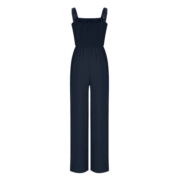 gakvbuo Summer Jumpsuits Overalls Romper Playsuit Suspender Trousers for Women Summer Casual Gathered Jumpsuit Neck Work Jumpsuit Sleeveless Wide Leg Pants