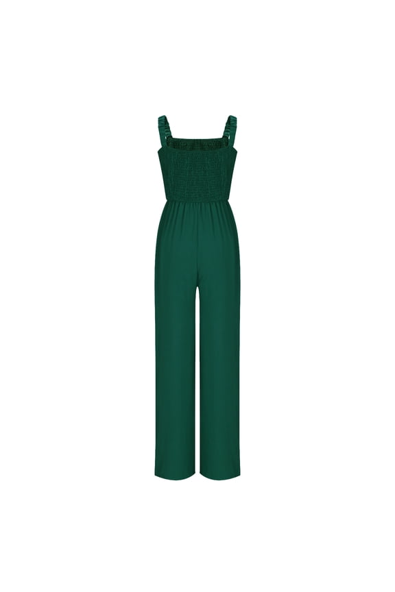 Summer Jumpsuits Overalls Romper Playsuit Suspender Trousers for Women Summer Casual Gathered Jumpsuit Neck Work Jumpsuit Sleeveless Wide Leg Pants