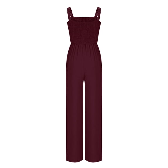 gakvbuo Summer Jumpsuits Overalls Romper Playsuit Suspender Trousers for Women Summer Casual Gathered Jumpsuit Neck Work Jumpsuit Sleeveless Wide Leg Pants
