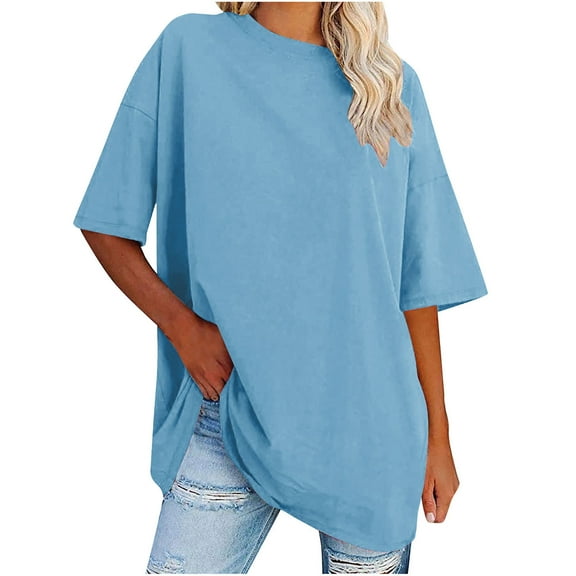 gakvbuo Summer Oversized T-Shirts For Womens Top Loose Half Sleeve Polluer Tees Crew Neck Color Block Plus Size Tunic Tops Gym Workout Top