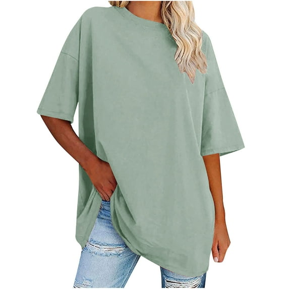 gakvbuo Summer Oversized T-Shirts For Womens Top Loose Half Sleeve Polluer Tees Crew Neck Color Block Plus Size Tunic Tops Gym Workout Top