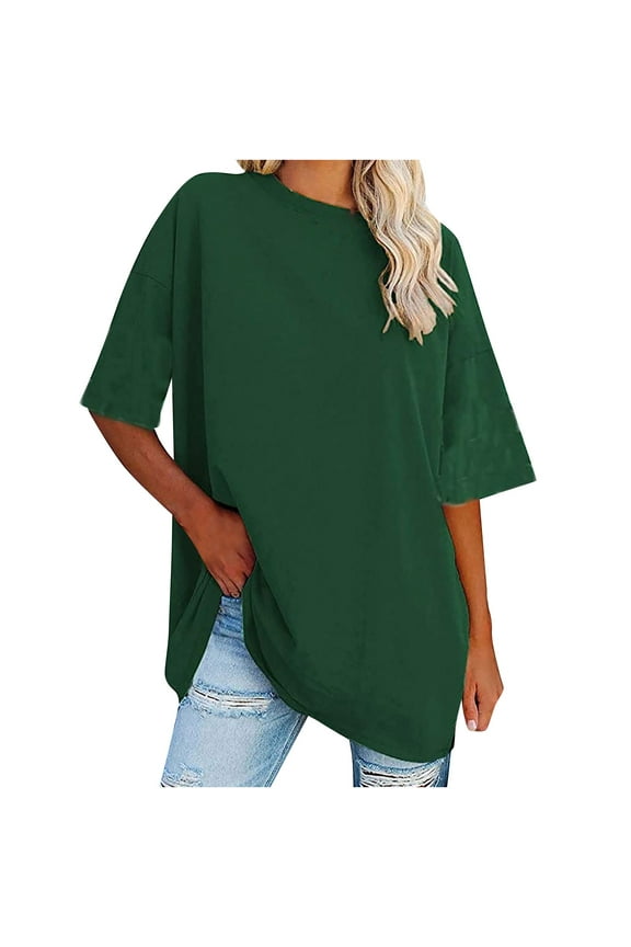 Summer Oversized T-Shirts For Womens Top Loose Half Sleeve Polluer Tees Crew Neck Color Block Plus Size Tunic Tops Gym Workout Top