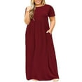 thumbnail image 1 of gakvbuo Summer Plus Size Maxi Dress for Women Short Sleeve Loose Plain Print Casual Long Dress with Pockets, 1 of 5