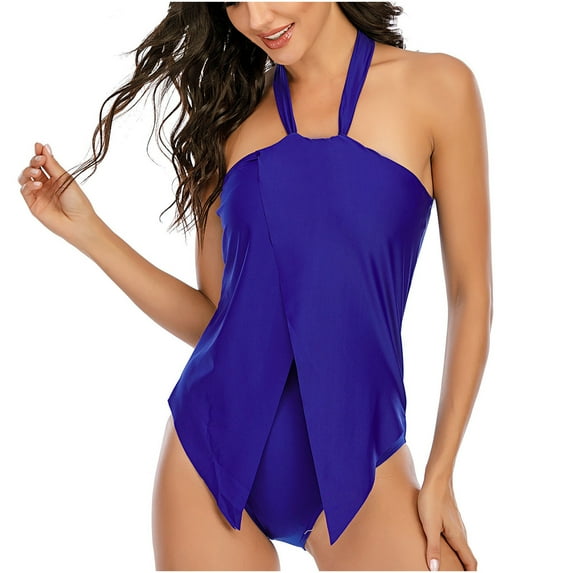 gakvbuo Summer Bathing Suit for Women Plus Size Swimsuit for Women Womens One Piece Swimsuits Solid Color Minimalistic Skirt Style Lanyard Lacing Ladies Jumpsuit Beachwear