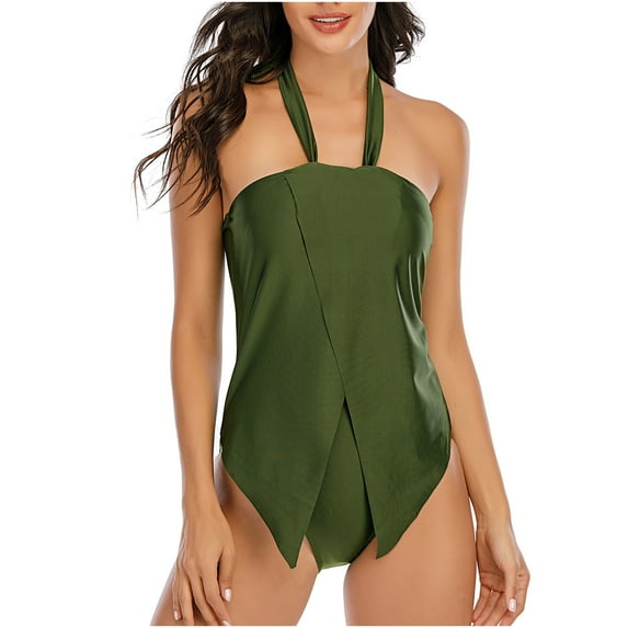 gakvbuo Summer Bathing Suit for Women Plus Size Swimsuit for Women Womens One Piece Swimsuits Solid Color Minimalistic Skirt Style Lanyard Lacing Ladies Jumpsuit Beachwear