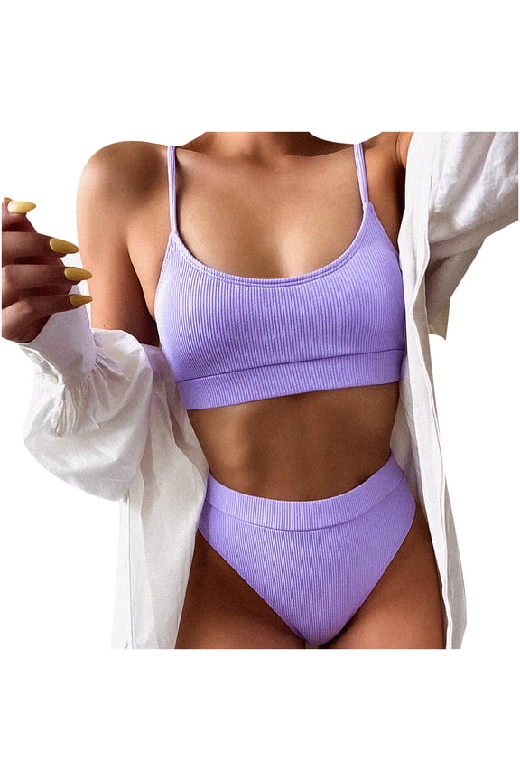 Summer Bikini Sets for Women 2 Piece Fashion Womens Solid Color Bikini Push-Up Pad Swimwear Swimsuit Beachwear Set