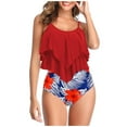 thumbnail image 1 of gakvbuo Summer Savings Bikini Sets For Women Tankini Swimsuits Ruffled Flounce Tank Top High Waisted Bottom Tummy Control Floral Modest Swimwear Bohemia Bikini 2 Piece Bathing Suits, 1 of 5