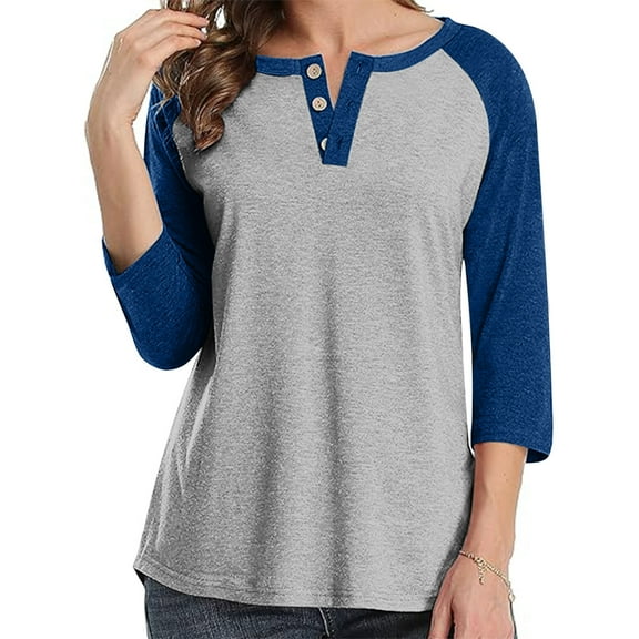 gakvbuo Plus Size Buttons Down Shirts For Women 3/4 Sleeve Henley Tops Casual Loose Summer Button-Up Shirts V-Neck Pullover Tunics Tops