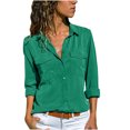 thumbnail image 1 of gakvbuo Summer Savings Clearance Button Down Shirts For Womens Tops Dressy Casual Long Sleeve Shirts V Neck Collared Button Down Shirt Tops With Pockets, 1 of 8