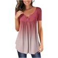 thumbnail image 1 of gakvbuo Summer Savings Clearance Plus Size Tunic Tops For Womens Tops Hide Belly Tunic 2023 Summer Short Sleeve Ruched Botton Up T Shirts Cute Flowy Henley Tshirt Casual Dressy Blouses For Leggings, 1 of 6