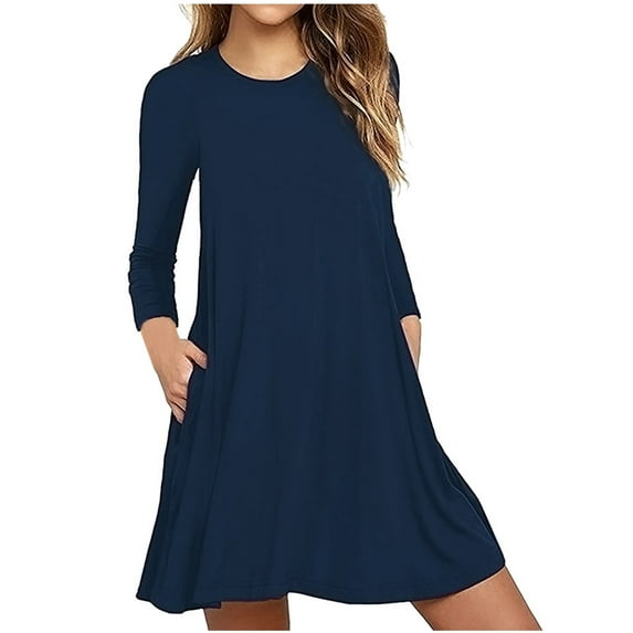 gakvbuo Summer Savings Clearance Summer Dresses For Women 2022 Plus Size Dress Beach Cover Up Plain Pleated Floral Tshirt Sundress Long Sleeve Pockets Casual Loose Tank Dress