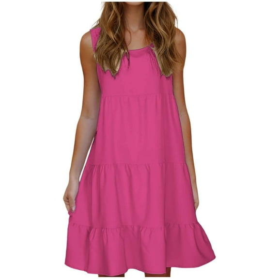 gakvbuo Summer Summer Dresses for Women Plus Size Dress Casual T Shirt Sundress Cover Ups No Pockets Holiday Solid Color Sleeveless Party Beach Dress