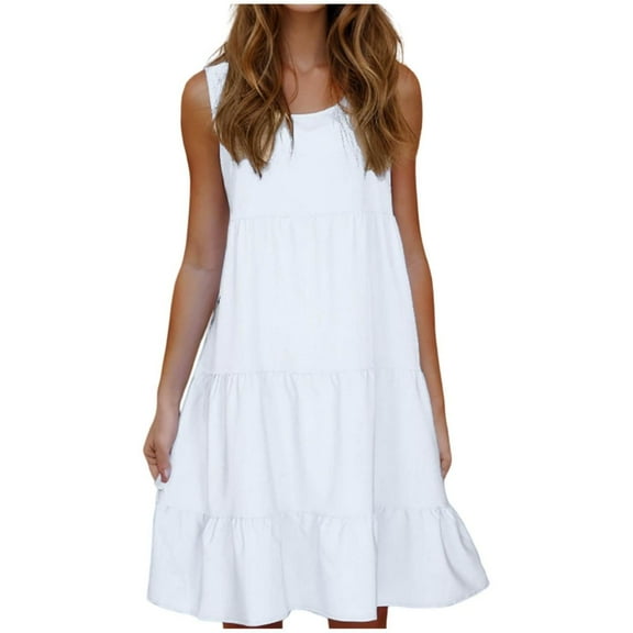 gakvbuo Summer Summer Dresses for Women Plus Size Dress Casual T Shirt Sundress Cover Ups No Pockets Holiday Solid Color Sleeveless Party Beach Dress