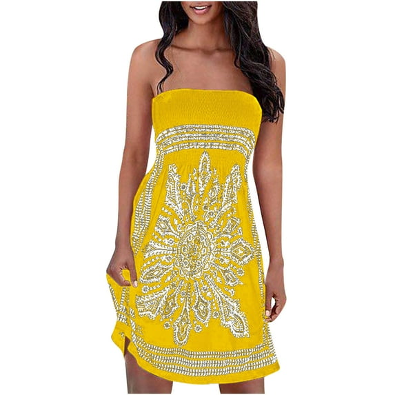 gakvbuo Summer Summer Dresses for Women Plus Size Dress for Women Sundresses Women Sexy Tube Strapless Strapless Printing Sleeveless A-Line Skirt Dress Dress