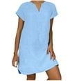 thumbnail image 1 of gakvbuo Summer Dresses for Women 2023 Linen Dress for Women Summer Plus Size Dress Short Sleeve V-Neck Casual Hot Vacation Solid Color Mini Dress, 1 of 8