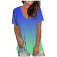 thumbnail image 1 of gakvbuo Summer Plus Size Summer Tops for Women Tops Dressy Casual Trendy V Neck T Shirts Rolled Short Sleeve Tie Dye Gradient Printed Side Split Blouse Tee, 1 of 5