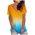 thumbnail image 1 of gakvbuo Summer Plus Size Summer Tops for Women Tops Dressy Casual Trendy V Neck T Shirts Rolled Short Sleeve Tie Dye Gradient Printed Side Split Blouse Tee, 1 of 5