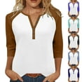 thumbnail image 1 of gakvbuo 3/4 Sleeve Tops Henley Shirts for Women's Tops Dressy Casual Color Block Pullover Tunic Top Blouses Button Up V-Neck Button-Down Shirts Trendy Business Work Blouses Outfit Basic Tees, 1 of 9