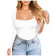 thumbnail image 1 of gakvbuo Summer Square Neck Tops for Women Long Sleeve Shirts Tops Dressy Casual T Shirts Blouse Basic Tops Tees Going Out Tops for Women, 1 of 9