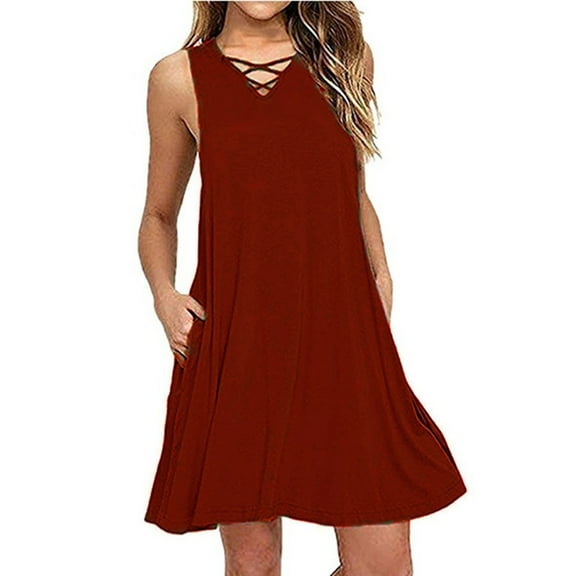 gakvbuo Summer Dresses for Women 2022 Plus Size Dress Dress Casual T Shirt Dresses Solid Color Taping Loose Swing Dress With Pockets V-Neck Leisure Dress