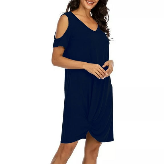 gakvbuo Summer Dresses for Women 2022 Plus Size Dress Twist Side Knotted Tshirt Dresses Casual V Neck Off Shoulder Short Sleeve Knot Dress