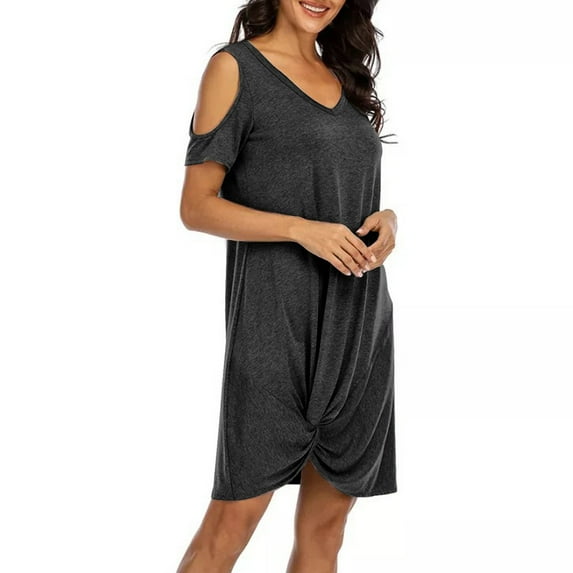 gakvbuo Summer Dresses for Women 2022 Plus Size Dress Twist Side Knotted Tshirt Dresses Casual V Neck Off Shoulder Short Sleeve Knot Dress