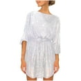 thumbnail image 1 of gakvbuo Summer Dresses for Women 2023 Plus Size Dress for Women Sundresses Women'S Crewneck Sequin Long Sleeve Solid Mini Dress Party Dress formal Dress, 1 of 8