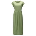 thumbnail image 1 of gakvbuo Summer Dresses for Women 2023 Plus Size Dress for Women Sundresses Women鈥橲 Solid Sleeveless O-Neck Maxi Pockets Linen Loose Baggy Kaftan Long Dress, 1 of 8