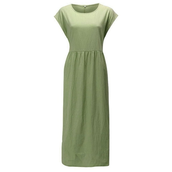 gakvbuo Summer Dresses for Women 2023 Plus Size Dress for Women Sundresses Women鈥橲 Solid Sleeveless O-Neck Maxi Pockets Linen Loose Baggy Kaftan Long Dress