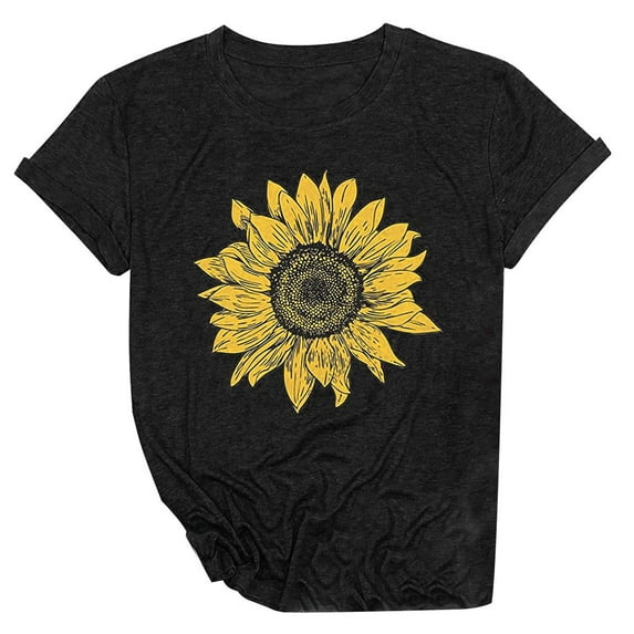 gakvbuo Summer Sunflower Graphic Tee Shirt for Women Summer Tops Cute Flower Graphic Loose Print Funny Tees Crew Neck Short Sleeve Vintage Casual Blouse Tops