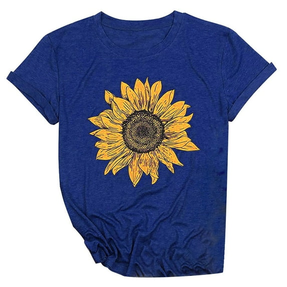gakvbuo Summer Sunflower Graphic Tee Shirt for Women Summer Tops Cute Flower Graphic Loose Print Funny Tees Crew Neck Short Sleeve Vintage Casual Blouse Tops