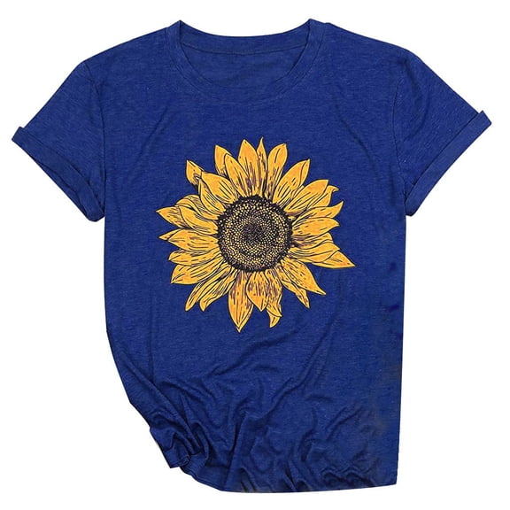 gakvbuo Summer Sunflower Graphic Tee Shirt for Women Summer Tops Cute Flower Graphic Loose Print Funny Tees Crew Neck Short Sleeve Vintage Casual Blouse Tops