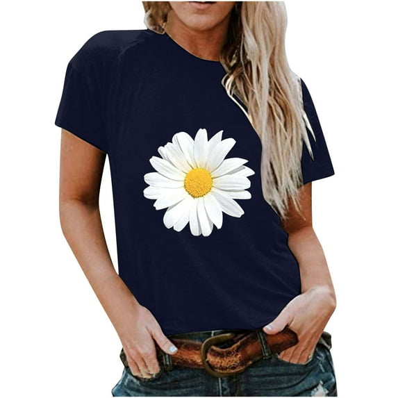 gakvbuo Summer Sunflower Graphic Tee Shirt for Women Summer Tops Cute Flower Graphic Loose Print Funny Tees Crew Neck Short Sleeve Vintage Casual Blouse Tops