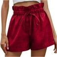 thumbnail image 1 of gakvbuo Summer Sweat Shorts for Women'S Solid Paperbag Shorts Ruffle High Waist Shorts Casual Wide Leg Bowknot Tie Belted Shorts Running Shorts Drawstring Shorts With Pockets, 1 of 8