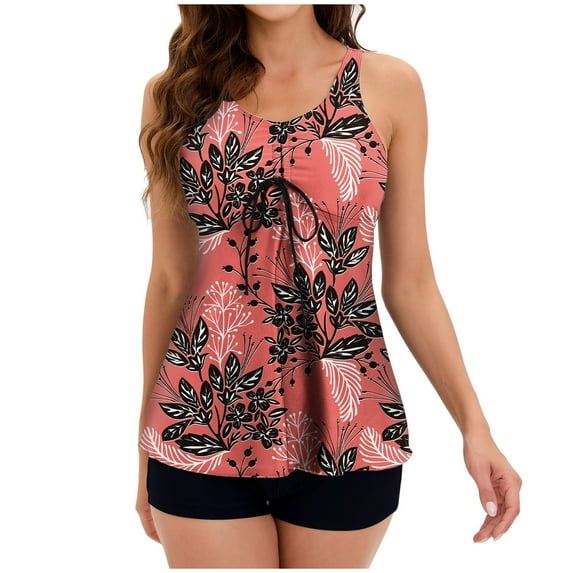 gakvbuo Summer Tankini Swimsuits for Women Two Piece Bathing Suits Floral Print Tank Top with Boyshorts Tummy Control Swimming Suits