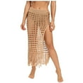 thumbnail image 1 of gakvbuo Summer Women Solid Swimsuit Bohemian Hollow Weave Tassels Cover Up Bikini Swimwear Beach Cover-Ups Wrap Skirt, 1 of 4
