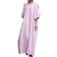 thumbnail image 1 of gakvbuo Summer Summer Dresses for Women Plus Size Dress for Women Sundresses Women'S Cotton And Linen Crewneck Loose Puff Sleeve Half Sleeve Solid Long Dress, 1 of 8